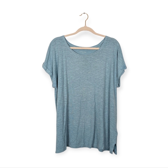 Eileen Fisher Blue Hemp Organic Cotton Slub Jersey Short Sleeve Tee Size M - Picture 1 of 7